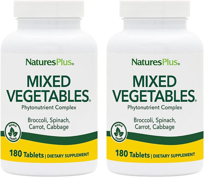 NaturesPlus Mixed Vegetables - 180 Comprimidos, Pack de 2 - con Brócoli, Espinacas, Zanahoria y Col - Sin Gluten - 120 Dosis – Image 1