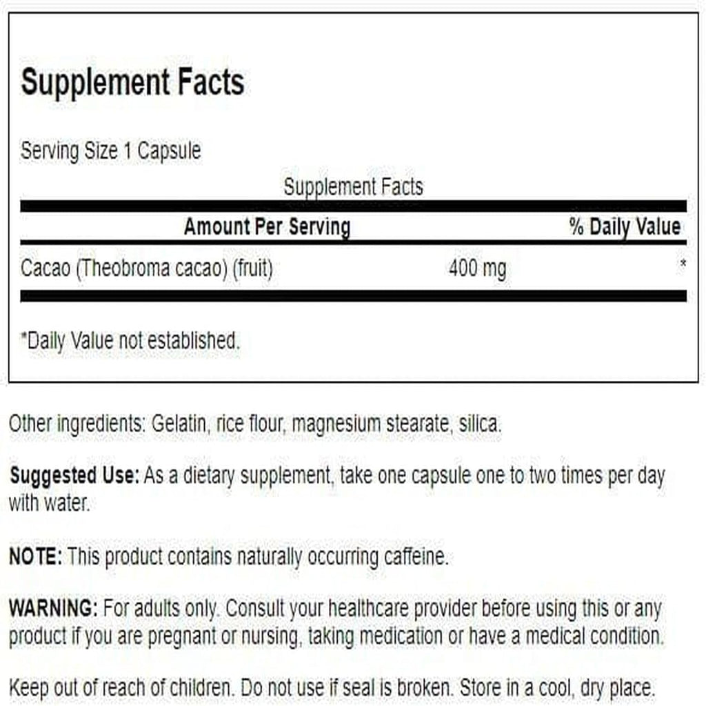 Swanson Full Spectrum Cacao (Cacao Crudo) - 60 Cápsulas, 400mg