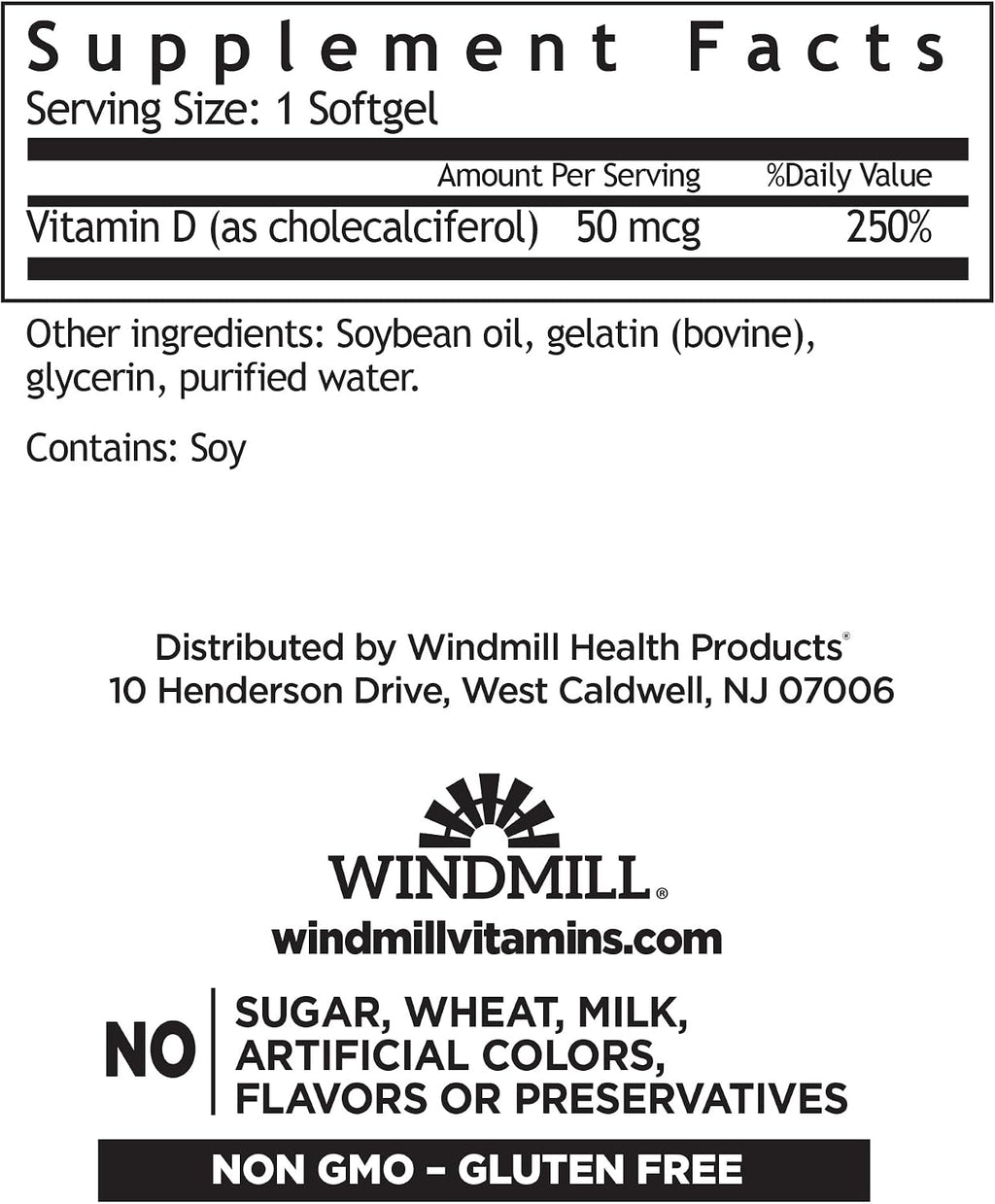 Windmill Vitamina D3 Colecalciferol 50 mcg (2000 UI)