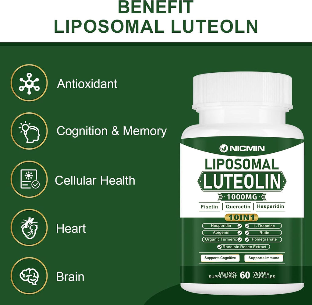 NICMIN 1000 mg Luteolina Liposomal, Máxima Absorción, 120 Cápsulas