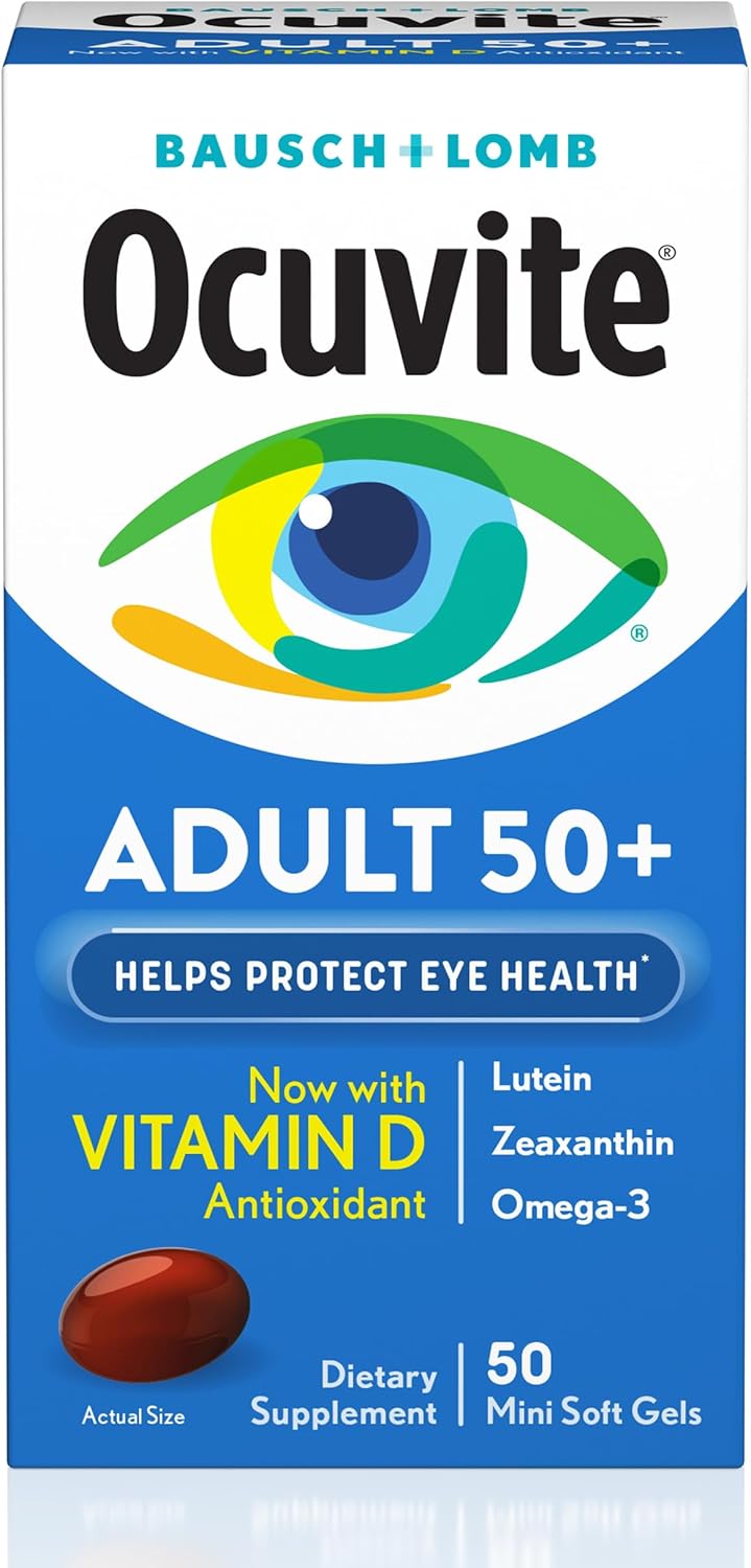 Ocuvite 50+ Eye Vitamin & Mineral Supplement, Multivitamin for Vision & Ocular Health with Omega-3, Zinc, Vitamins C & E, Lutein & Zeaxanthin, Zinc Supplements for Women and Men, 50 Softgels - 4 Pack
