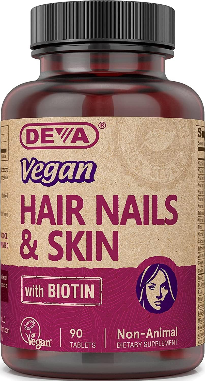 DEVA Vegan Hair, Skin, & Nails Supplement with Biotin, 90 Tablets
