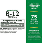 Nature's Bounty Vitamina B12 2500 mcg, 75 Comprimidos de Disolución Rápida (Paquete de 2)