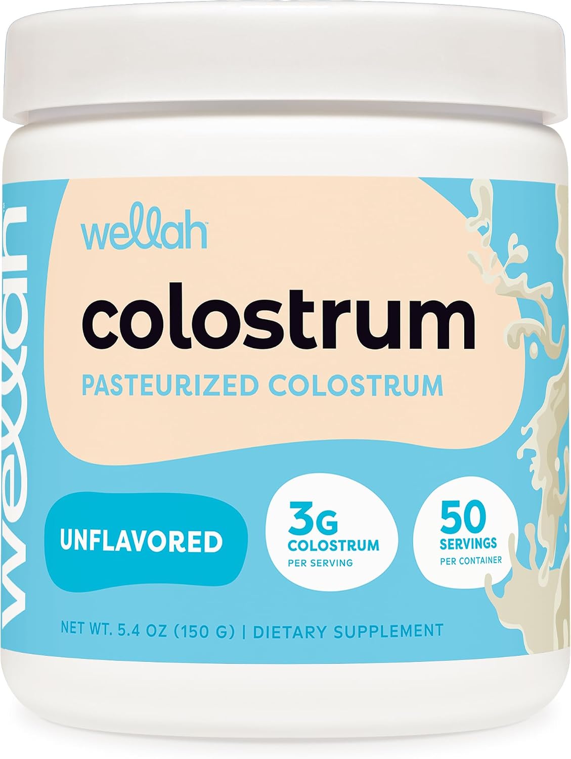 Wellah Calostro Sabor Rollo de Canela (50 porciones) - Endulzado con Stevia, 3g de Calostro por Porción