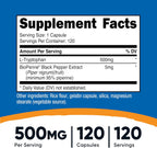 Nutricost L-Tryptophan 500mg, 120 Capsules - with BioPerine, Gluten-Free, Non-GMO