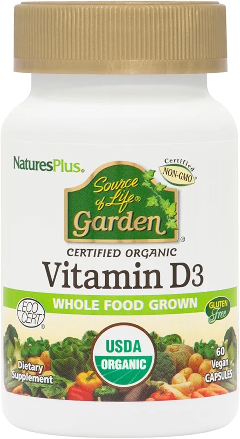 NaturesPlus Source of Life Garden Vitamina D3 – 60 Cápsulas – 5000 UI – Vegano, Ecológico, Sin Gluten