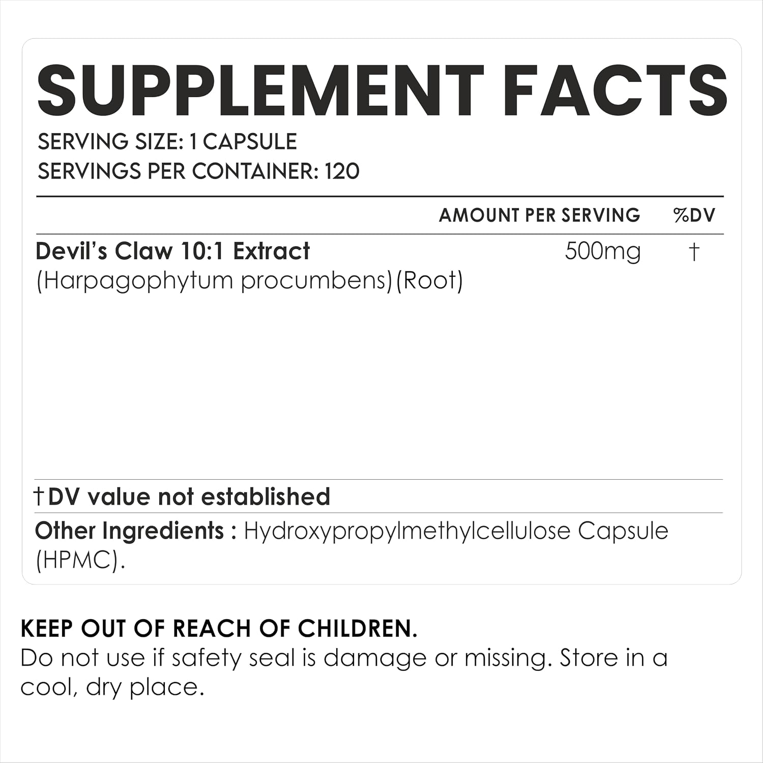 Cápsulas de Extracto de Garra del Diablo 500 mg | Suplemento Herbal Vegano | 120 Cápsulas Vegetales