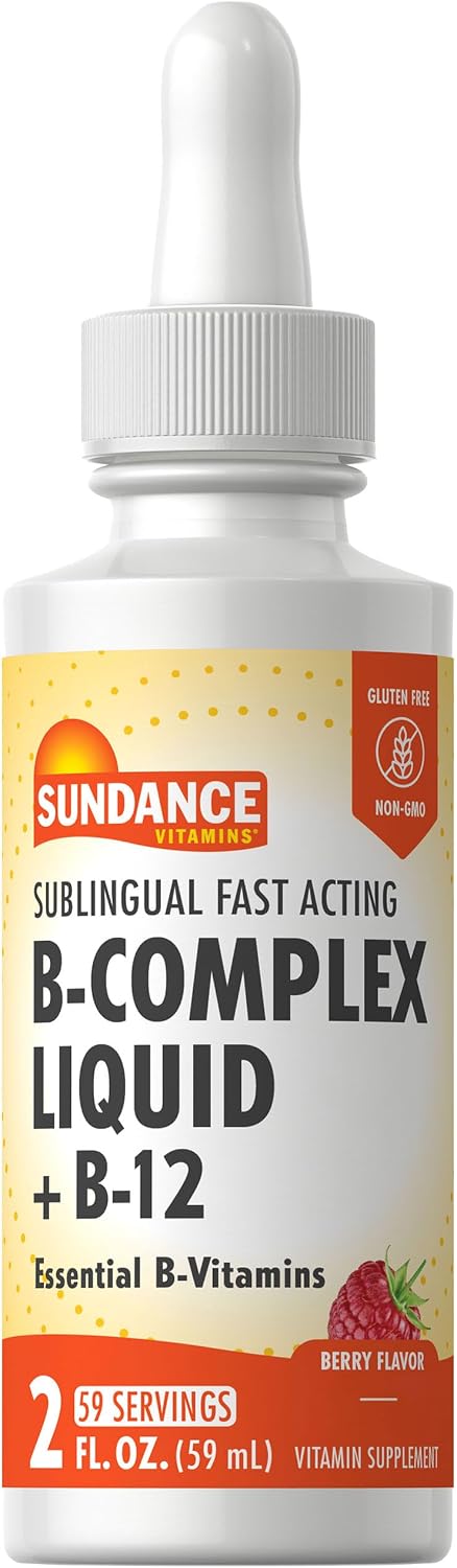 Sundance Complejo de Vitaminas B Sublingual – 60 ml – con B12, Sabor Berry – Suplemento Vegetariano, No GMO y Sin Gluten