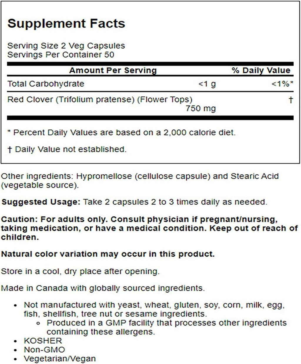 NOW Foods Trébol Rojo 375 mg – 100 Cápsulas
