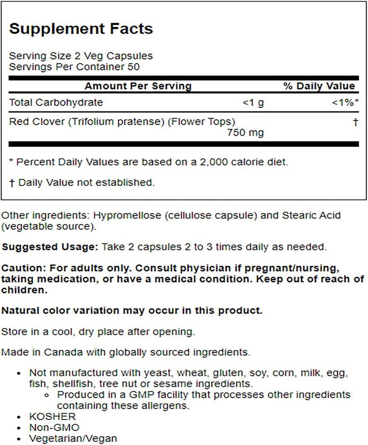 NOW Foods Trébol Rojo 375 mg – 100 Cápsulas
