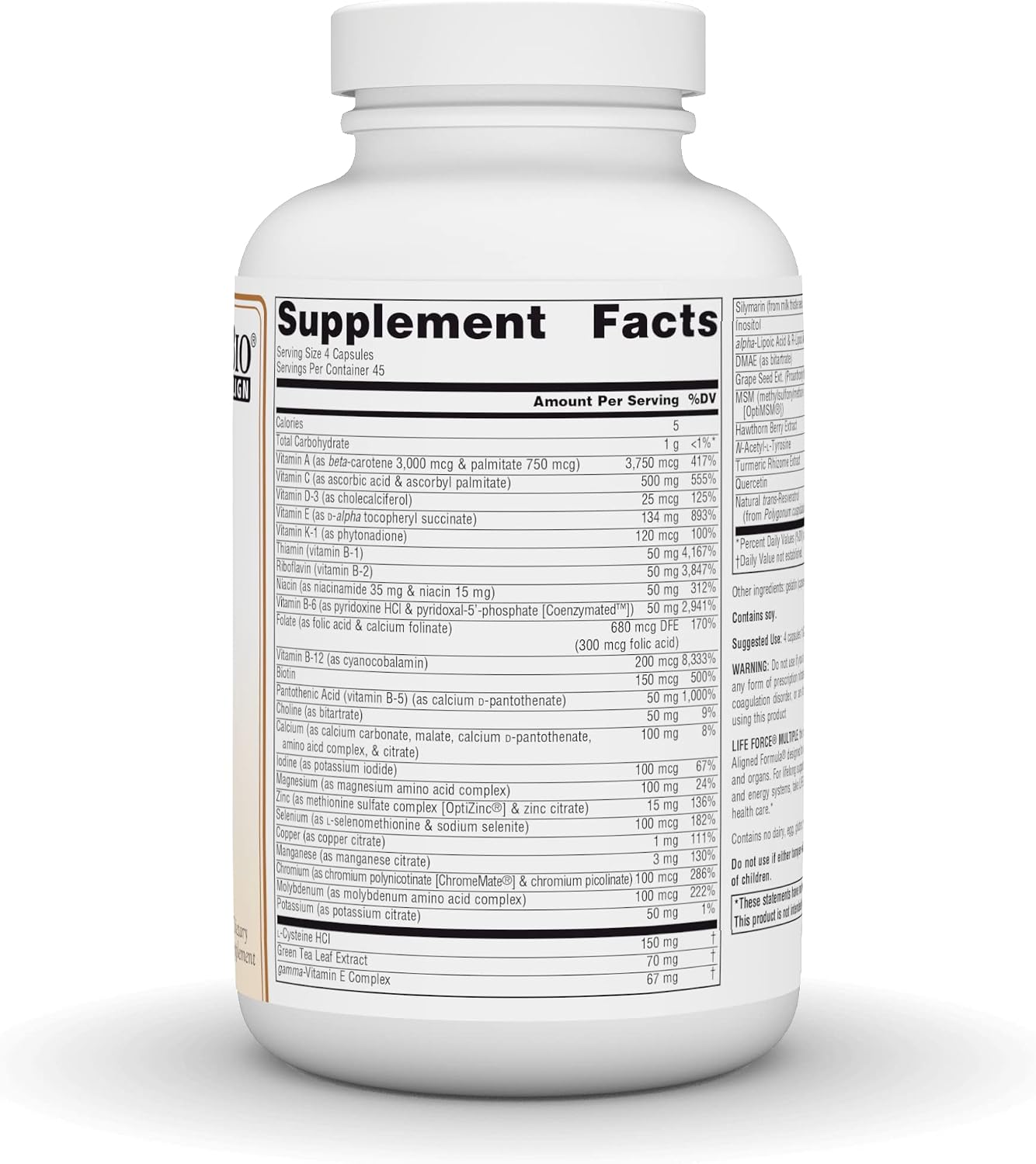 Life Force Multiple Sin Hierro - Multivitamínico de Alta Potencia con Vitaminas, Minerales y Antioxidantes - 180 Cápsulas