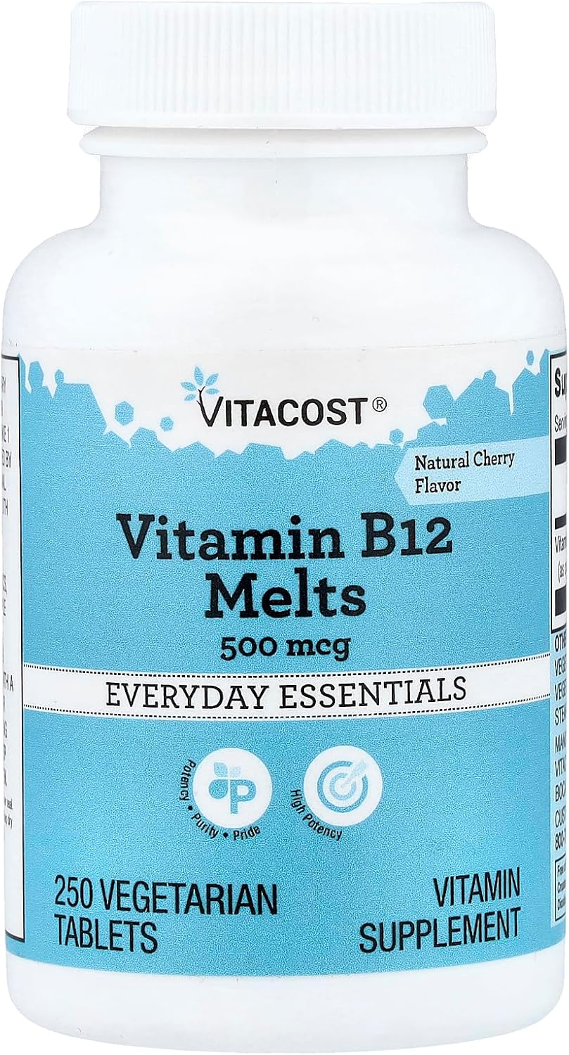 Vitacost Vitamina B12 Disolución Rápida 500 mcg - 250 Comprimidos Vegetarianos con Sabor Natural a Cereza