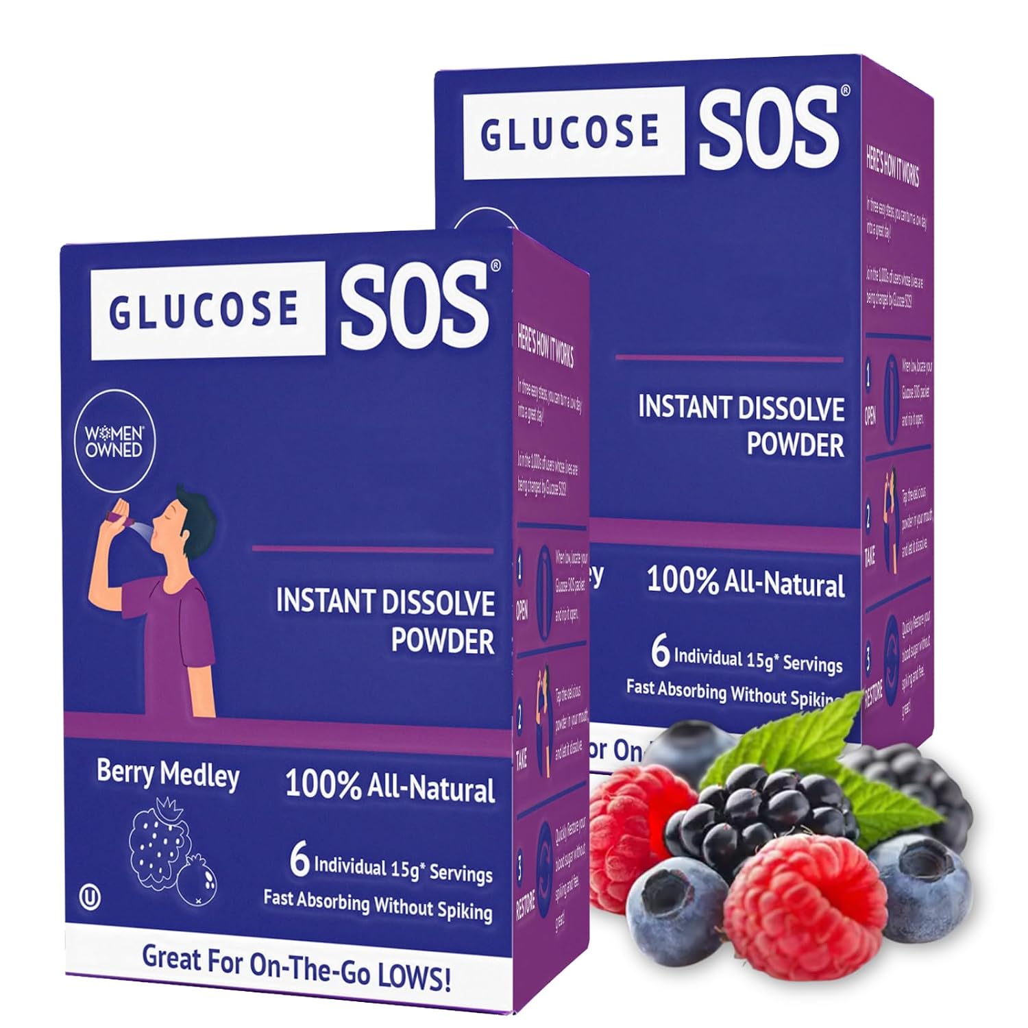 Glucose SOS Paquetes de Glucosa en Polvo con Dextrosa Natural, 12 Sobres - Sabor Agridulce
