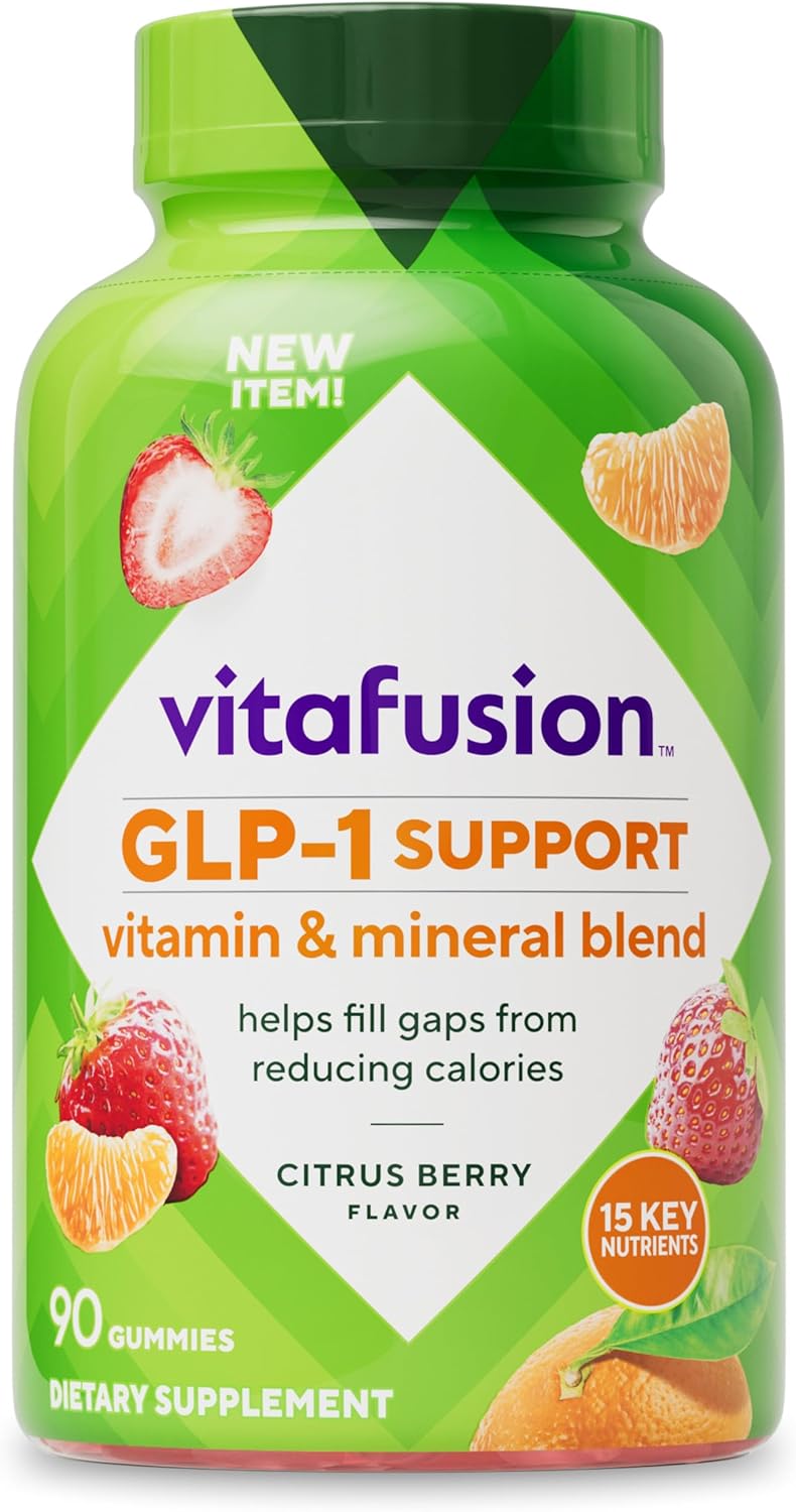 vitafusion GLP-1 Support Multivitamínico, Mezcla de Vitaminas y Minerales, 15 Nutrientes Esenciales, Sabor Cítricos y Bayas, 90 Gominolas, 45 Días