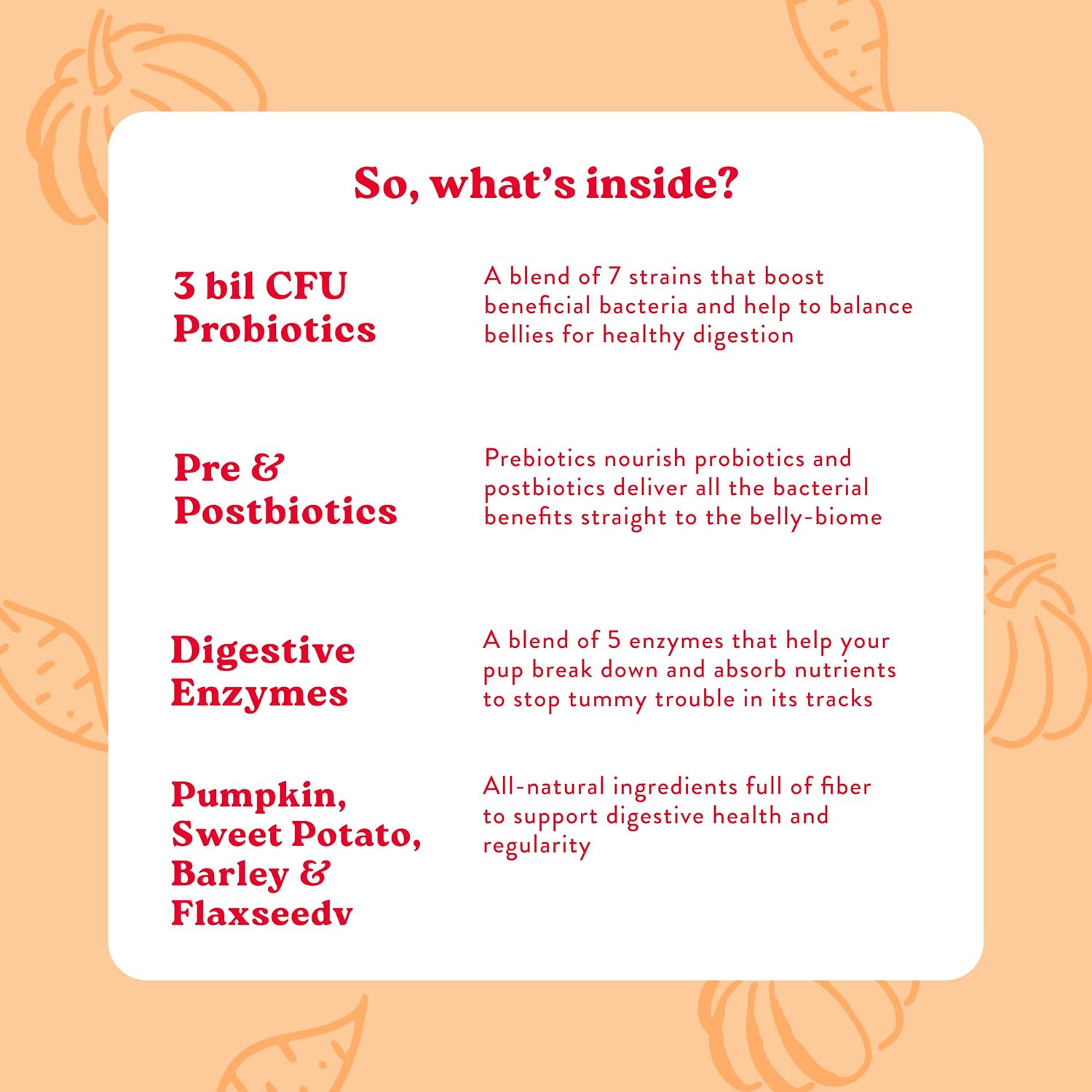 Bocce's Bakery Probióticos para Perros - Masticables Diarios con Calabaza y Batata - 60 unidades
