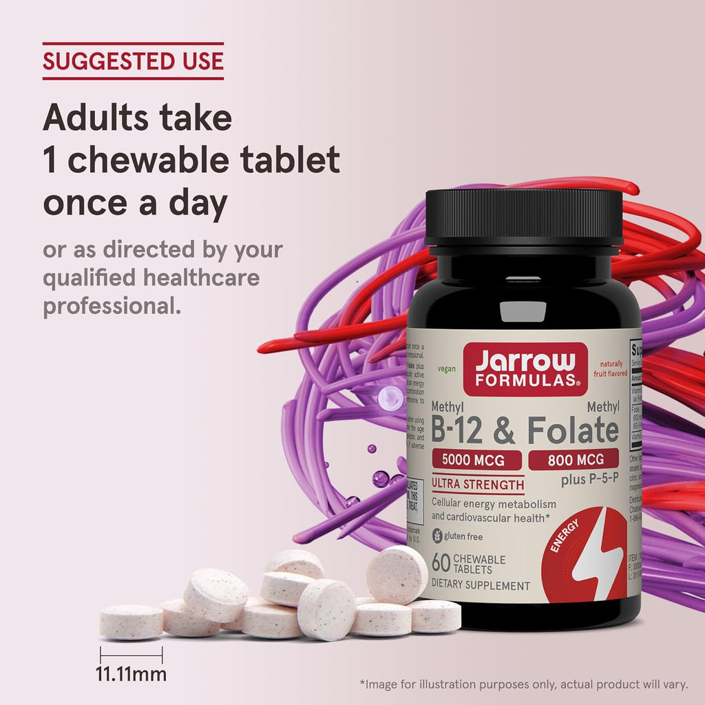 Jarrow Formulas Methyl B-12 & Methyl Folate - 60 Comprimidos Masticables