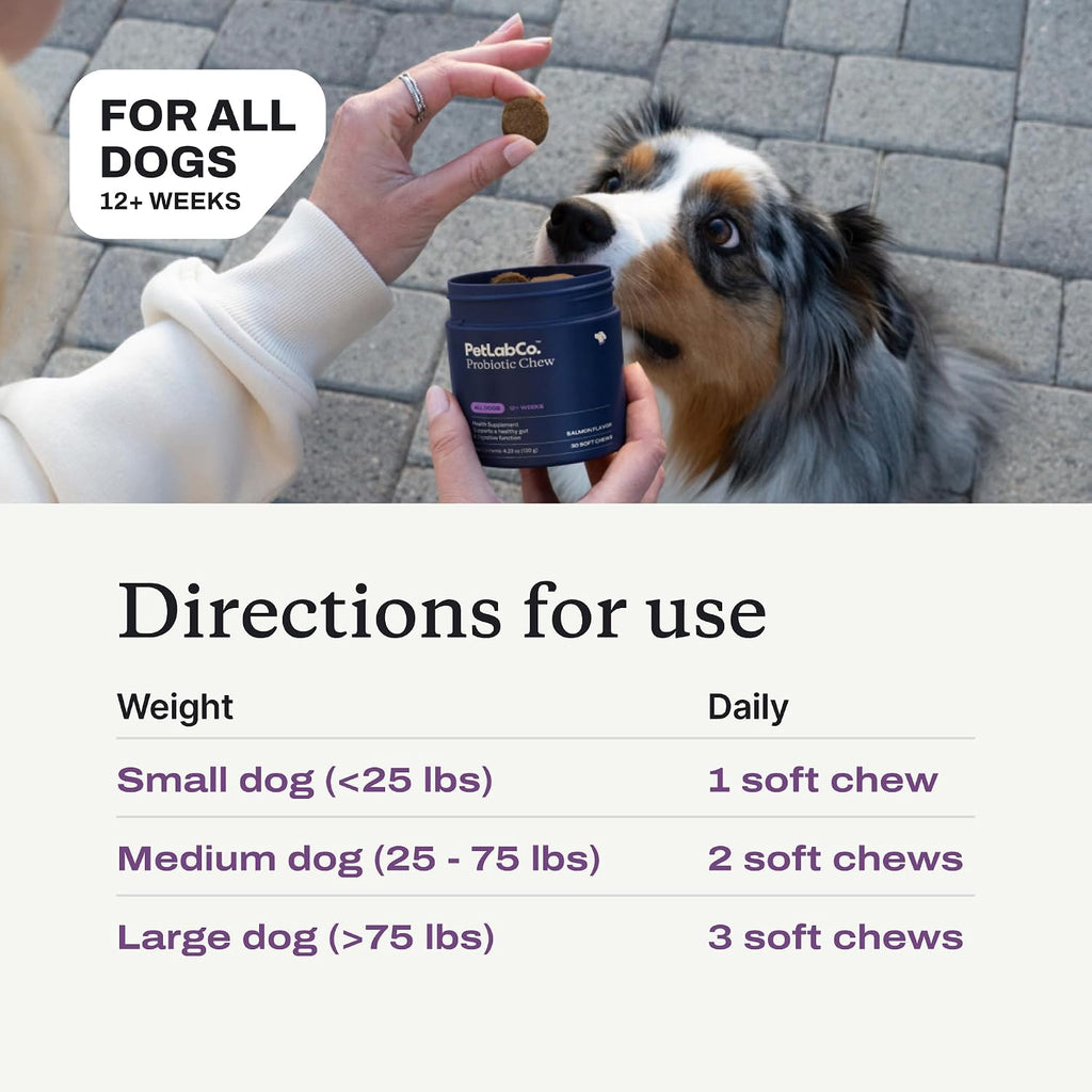 PetLab Co. Probióticos para Perros - Apoya Salud Digestiva y Alergias Estacionales - Sabor a Cerdo - 30 Masticables (Envase de 2)