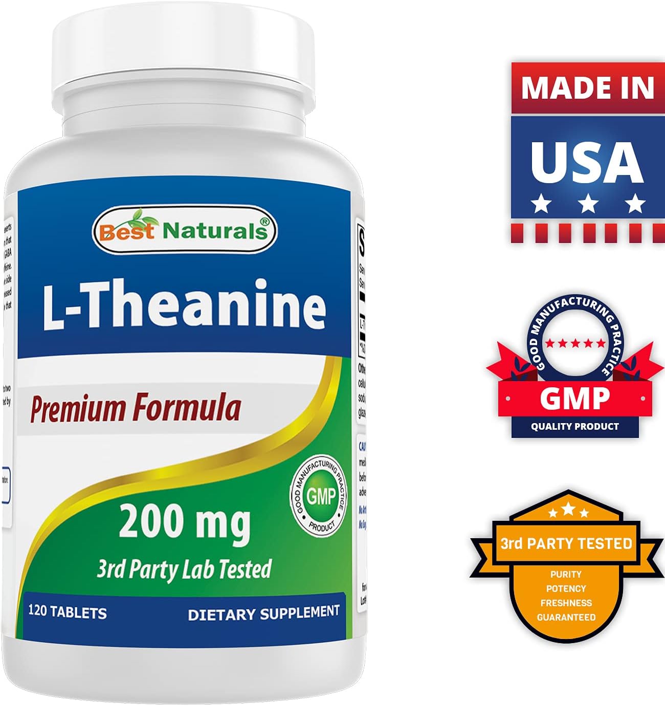 Best Naturals L-Teanina 200 mg | Relajación sin Somnolencia | 120 Comprimidos Vegetarianos (Paquete de 2)