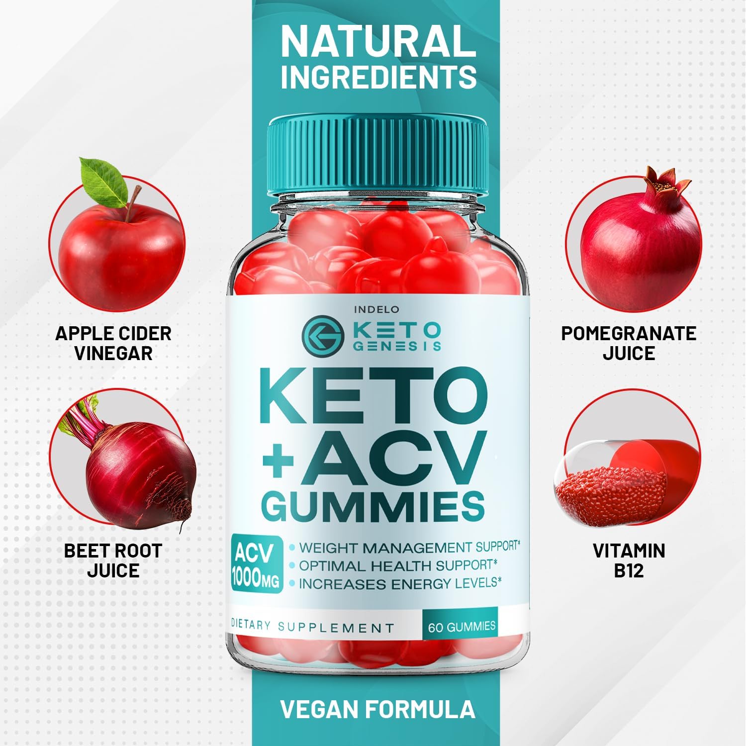 Indelo Keto Genesis ACV Gummies 1000mg – 5 Paquetes (300 Gomitas)