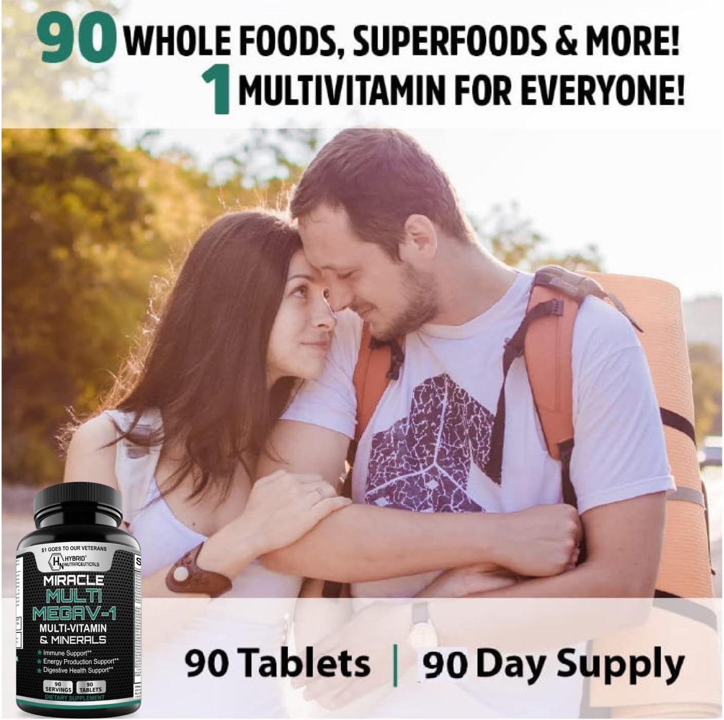 MEGAV-1 Multivitamínico, Superfood y Minerales - Complejo Diario con Probióticos y Enzimas, 90 Comprimidos