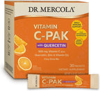 Dr. Mercola Vitamin C-PAK con Quercetina - Apoyo Inmunitario Diario - Zinc y Vitamina D3 - Sin Gluten - Sabor Naranja Efervescente - 30 Sobres