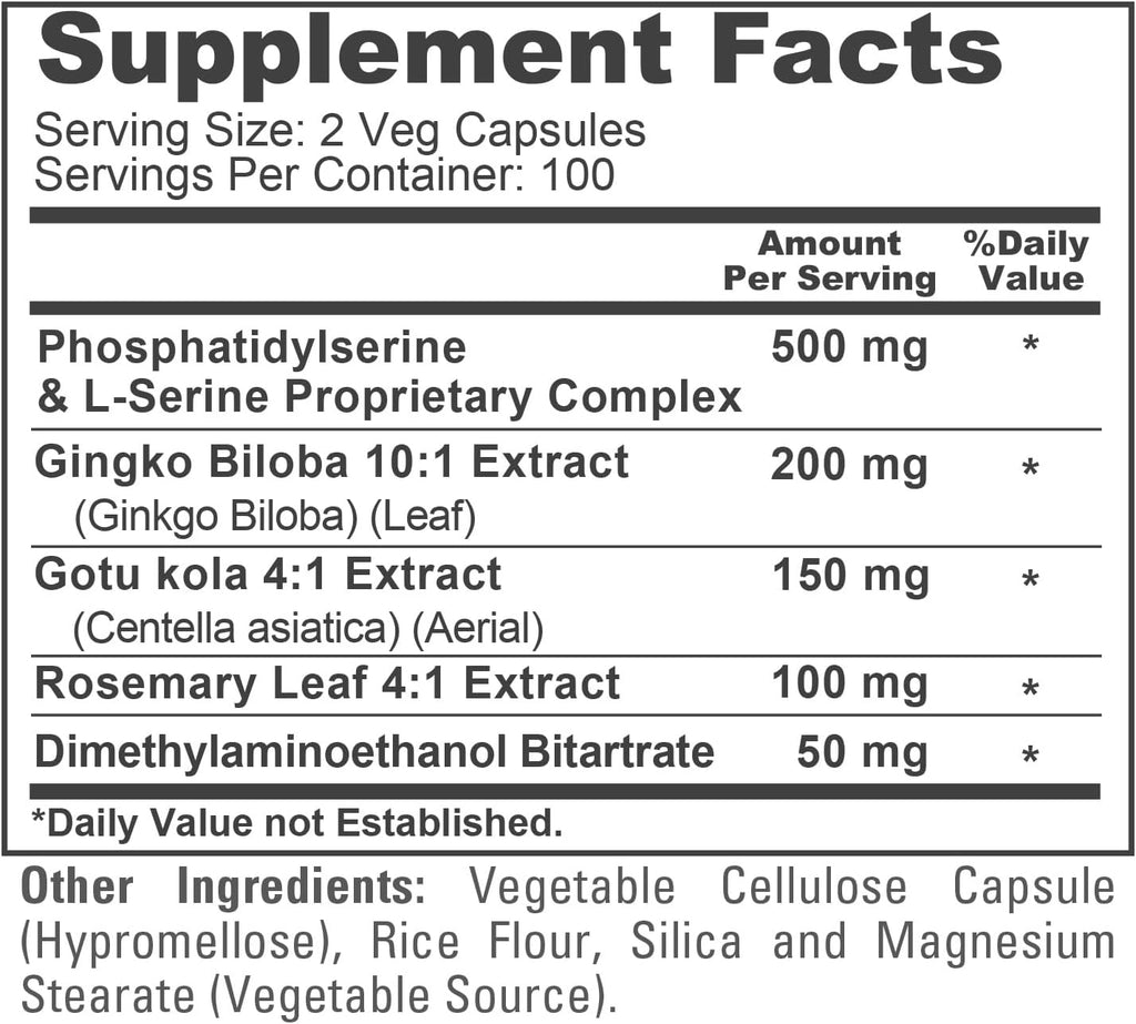 NusaPure Phosphatidylserine Memory Ultimate Complex 1000mg 200 Cápsulas Vegetarianas (Vegano, No Transgénico)