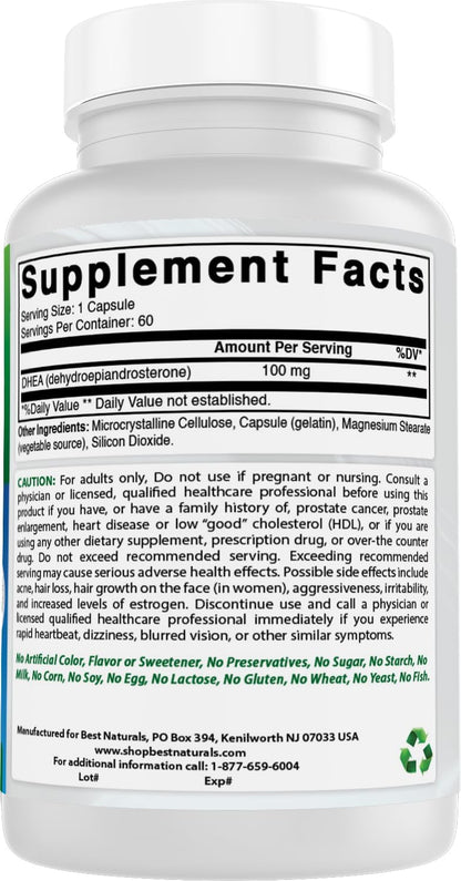 Best Naturals DHEA 100 mg - 60 Cápsulas – Cantidad: 60 cápsulas por envase, para un suministro de hasta dos meses – Image 6