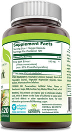 Herbal Secrets Extracto de Corteza de Pino | 100 mg por ración | 120 Cápsulas Vegetales | No-GMO | Sin Gluten | Fabricado en EE. UU.