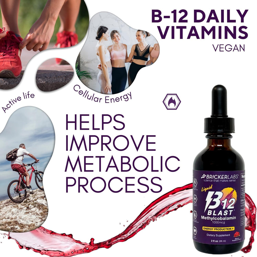 Bricker Labs B12 Blast Metilcobalamina 1000mcg - Suplemento Líquido Sublingual de Vitamina B12, Vegano, 59 Dosis