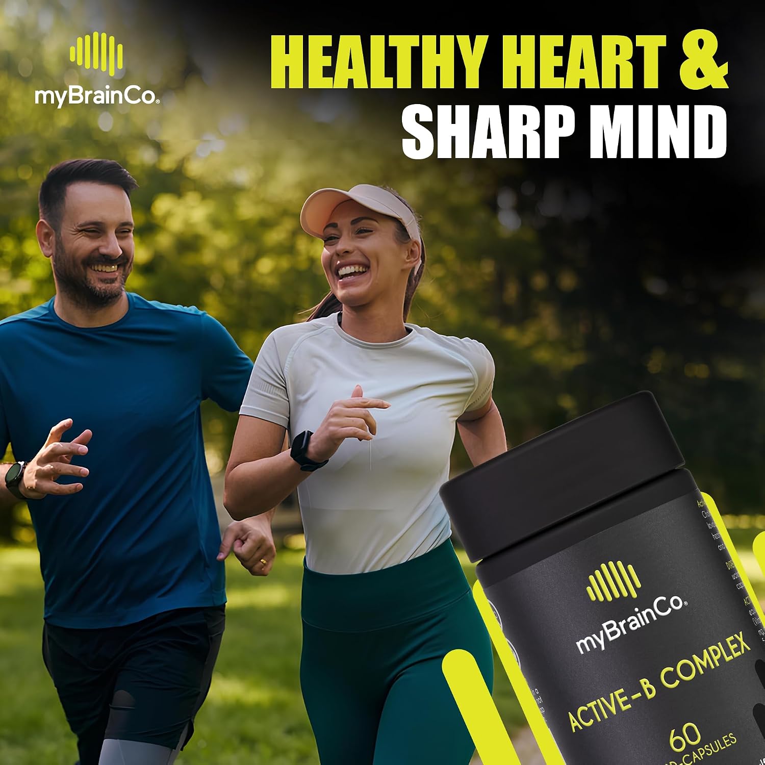 myBrainCo. Active-B Complex – Complejo B Activado de Alta Potencia con B2, B6, B12 y Metilfolato – Apoya Energía, Función Cerebral y Sistema Nervioso – 60 Cápsulas Vegetales