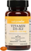 NatureWise Vitamina D3 + K2 Vegana con Aceite MCT de Coco Orgánico - 5000 UI D3 + 100 mcg K2 - 90 Cápsulas Blandas