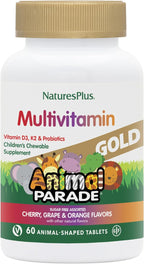 NaturesPlus Animal Parade Gold Children's Multivitamin - 120 Animal-Shaped Chewable Tablets - Cherry, Orange & Grape Flavors - Vegan, Gluten-Free