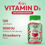 Human Beanz Vitamin D3 Jelly Bean Gummies para Niños, 25mcg/1000 UI, 120 Gominolas Sabor Fresa