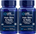 Life Extension Hair, Skin & Nails Collagen Plus Formula, 180 Comprimidos (Pack de 2)