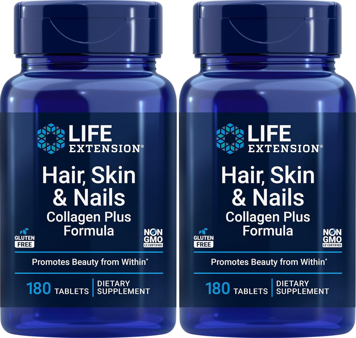 Life Extension Hair, Skin & Nails Collagen Plus Formula, 180 Comprimidos (Pack de 2) – Image 1