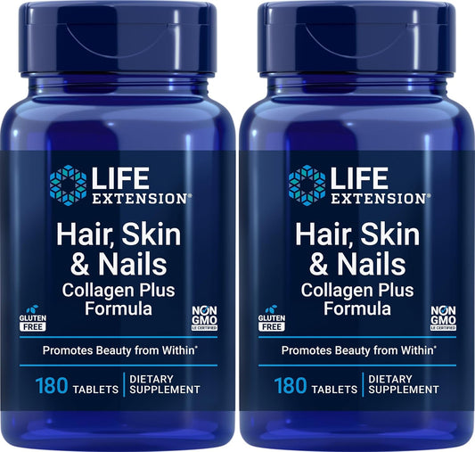 Life Extension Hair, Skin & Nails Collagen Plus Formula, 180 Comprimidos (Pack de 2)