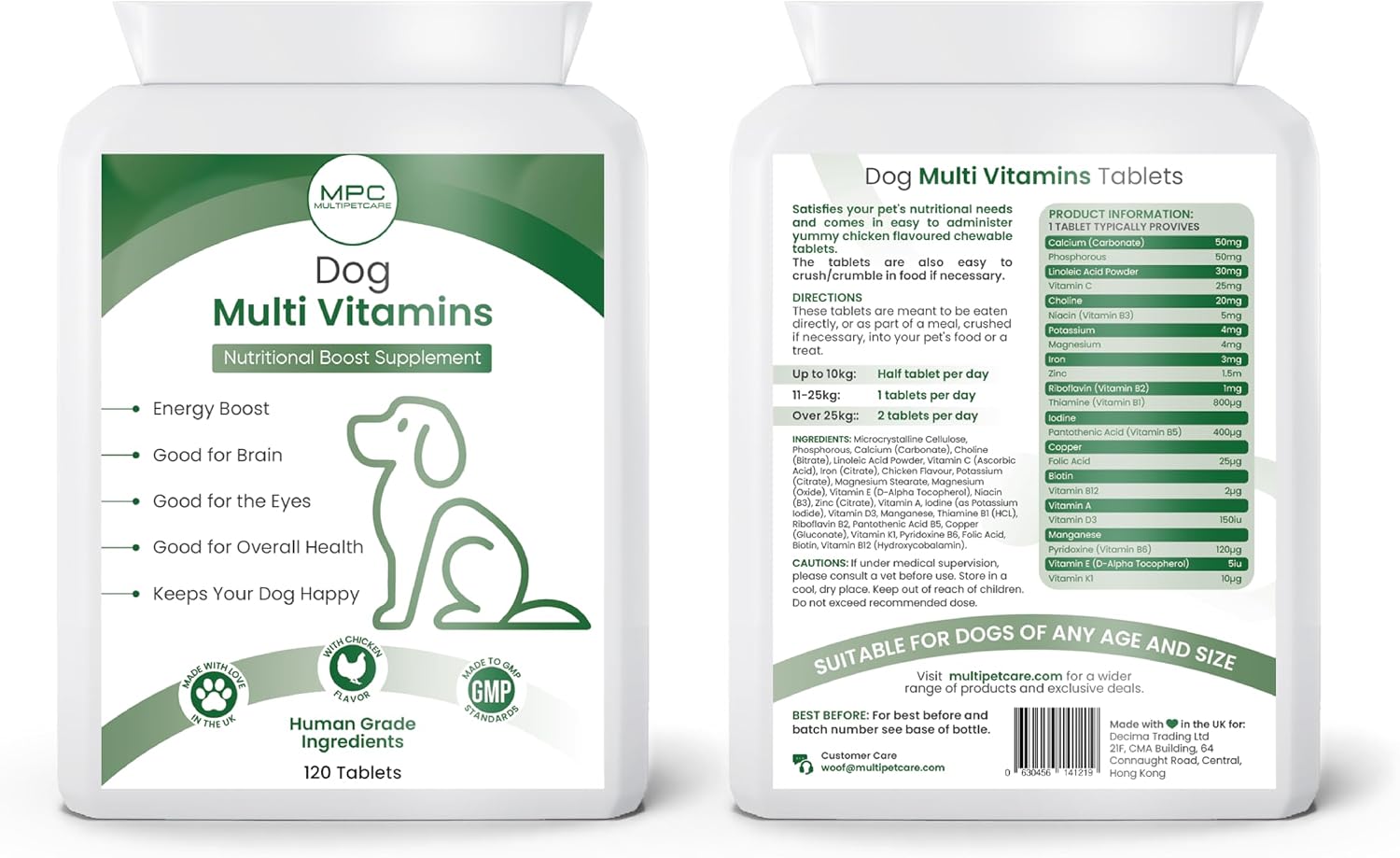 Multivitamínico 22 en 1 para perros - Vitaminas y minerales con calcio, zinc, hierro y complejo B | Apoyo inmunitario, piel, huesos y energía | Sabor pollo | 120 comprimidos