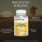 SOLARAY Complejo B 100 mg - Apoyo Energético y Nervioso, 100 Cápsulas