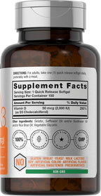 Horbaach Vitamina D3 2000 UI Cápsulas Blandas | 150 Unidades | 50 mcg Colecalciferol | No Transgénico y Sin Gluten