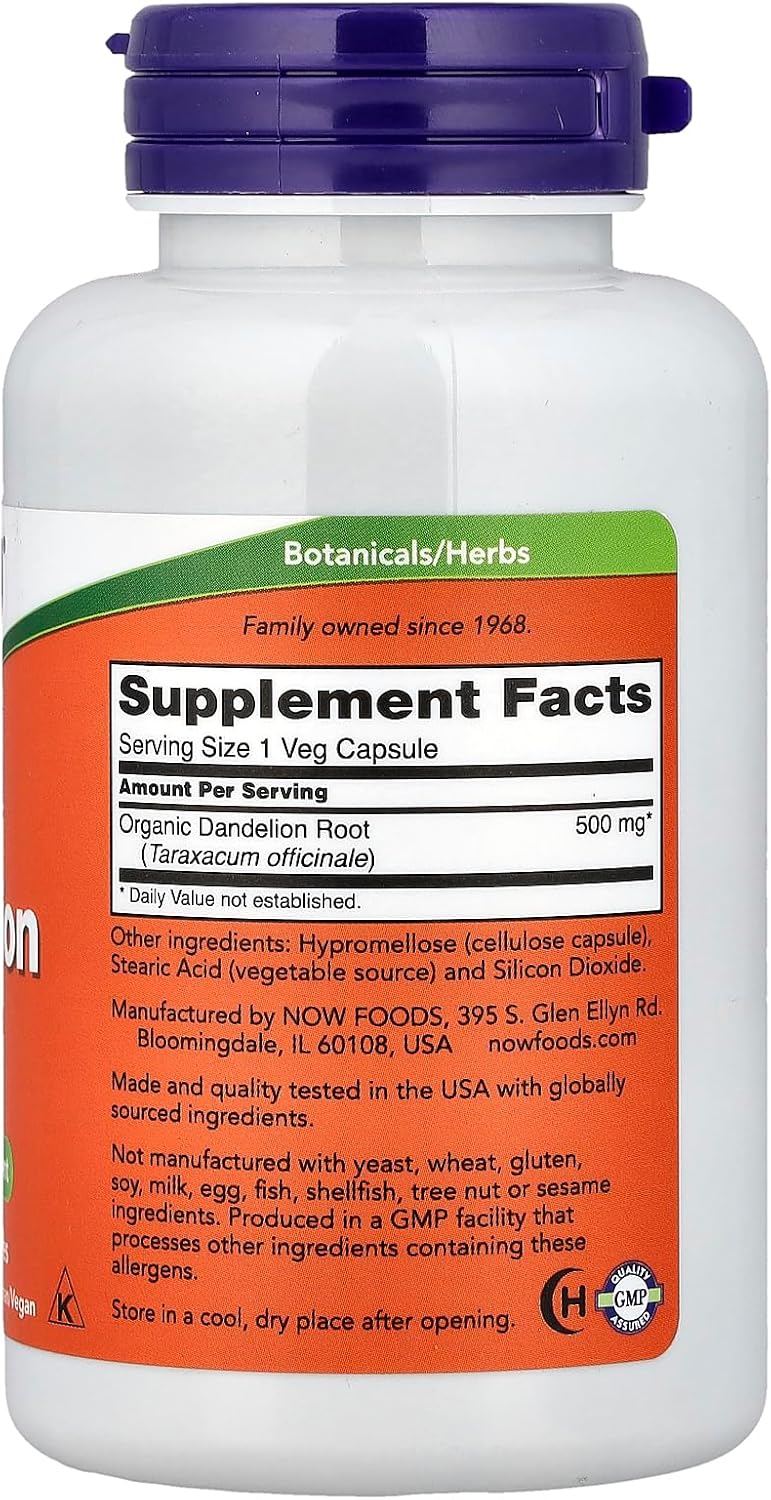 Now Foods Raíz de Diente de León 500 mg Cápsulas, 100 u.