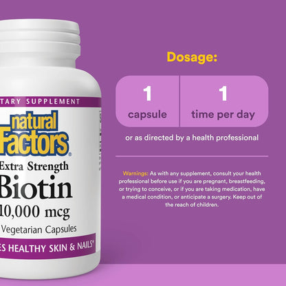 Natural Factors Biotina 10000 mcg, 60 – La biotina contribuye al mantenimiento del cabello en condiciones normales. – Image 3