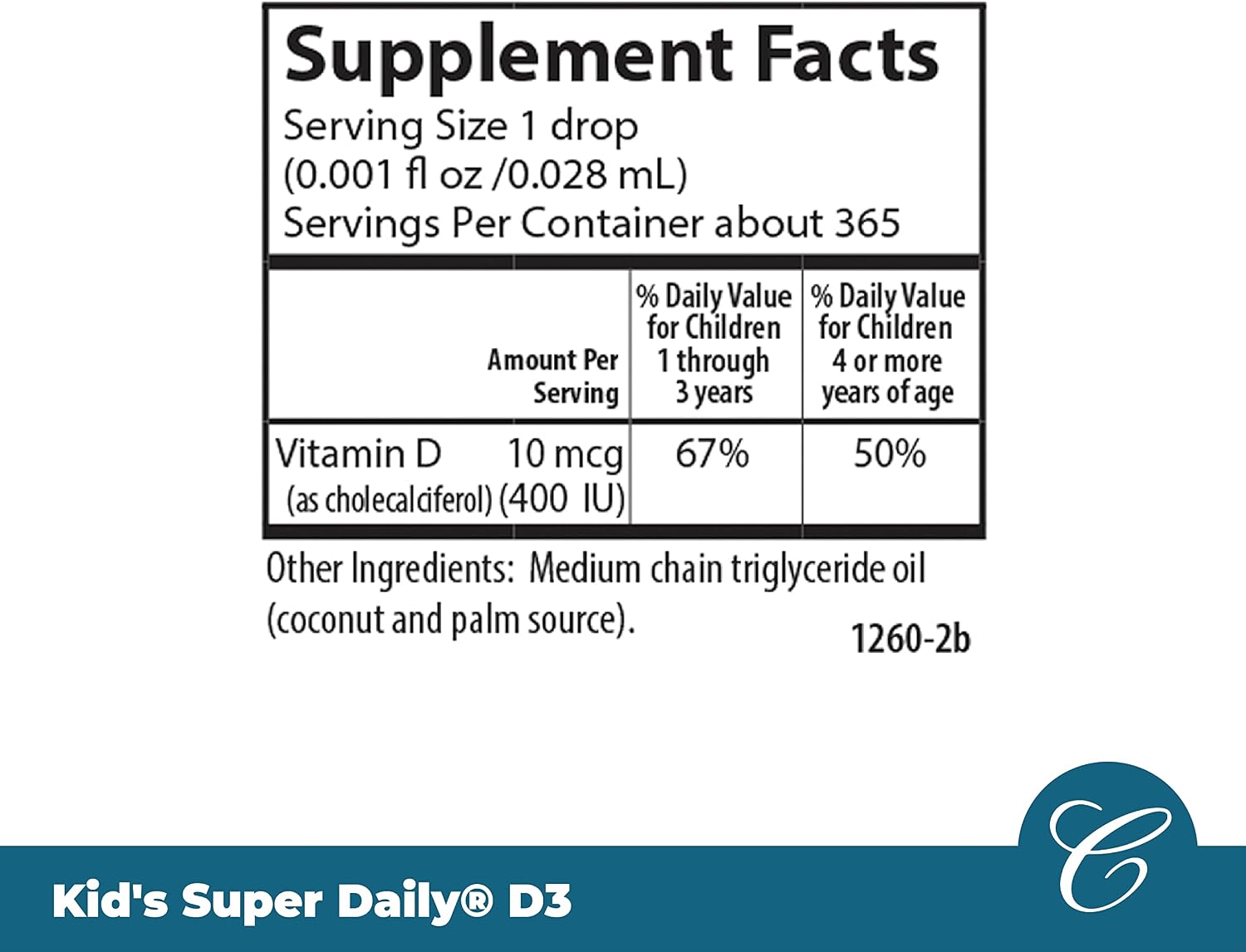 Carlson Kid's Super Daily D3 - Gotas de Vitamina D3 para Niños, 400 UI, 365 Gotas