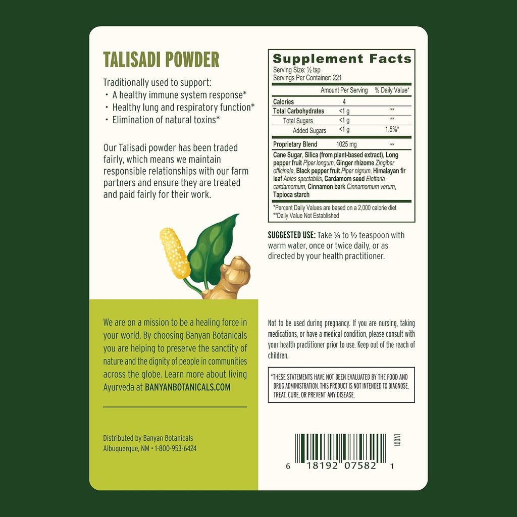 Banyan Botanicals Talisadi Powder - Suplemento Orgánico para el Sistema Respiratorio (227g)