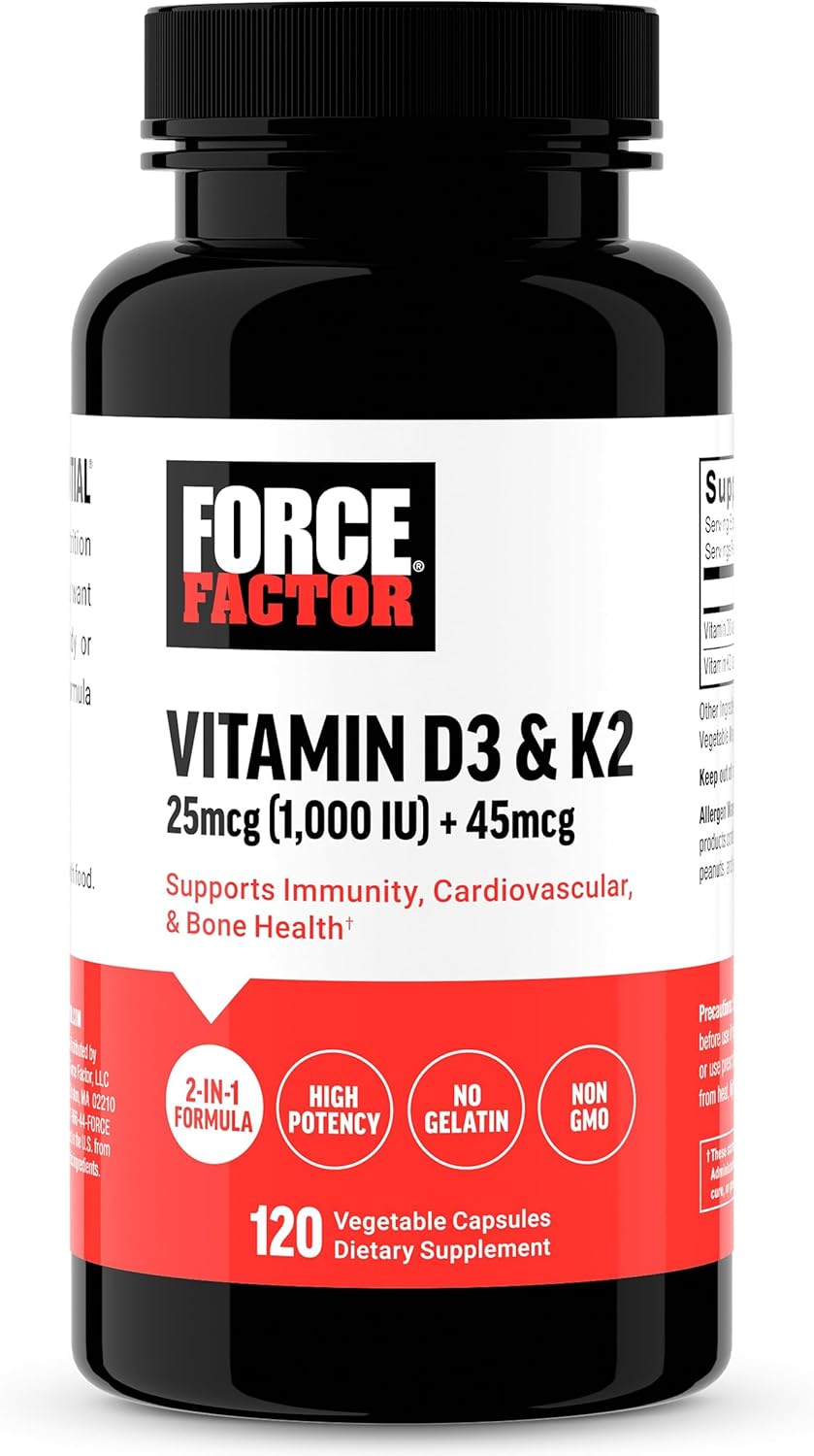 Force Factor Vitamina D3 K2 – 120 Cápsulas Veganas