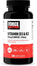 Force Factor Vitamina D3 K2 – 120 Cápsulas Veganas