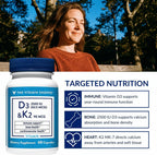 The Vitamin Shoppe Vitamina D3 2500 UI y K2 90 mcg con Calcio - 60 Cápsulas