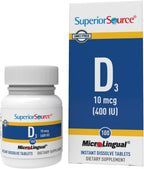Superior Source Vitamina D3 400 UI - 100 Comprimidos Sublinguales