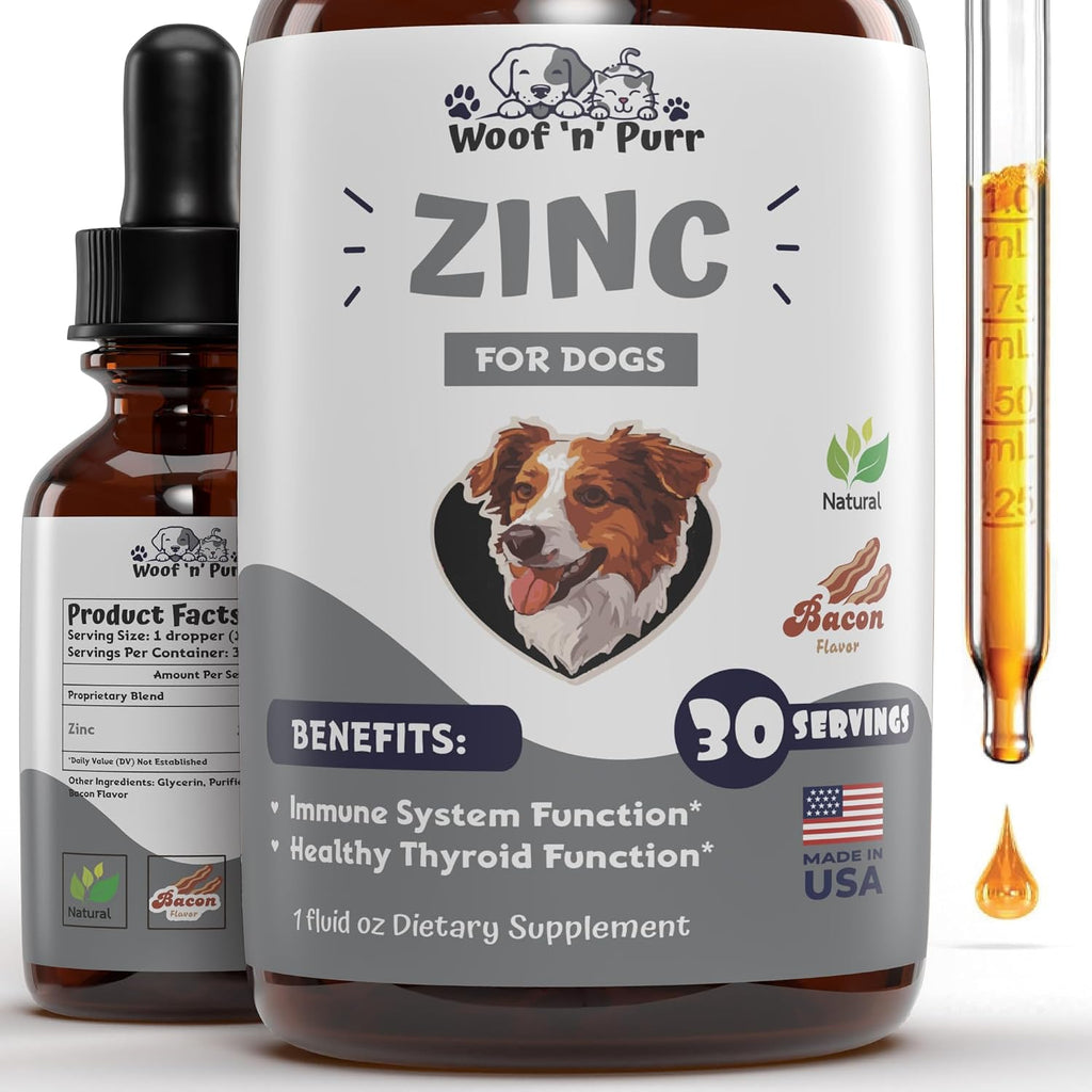 Zinc para Perros - Suplemento de Zinc Líquido para la Piel, el Pelaje y la Salud Inmunológica - 1 fl oz - Sabor a Bacon
