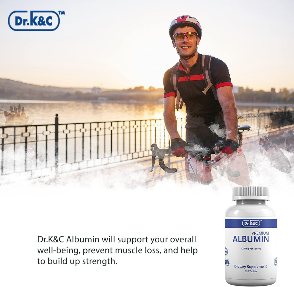 Dr.K&C Premium Albumin Protein Supplement 1000mg, 2 Bottles (120 Tablets Each), Daily Energy & Wellness Support