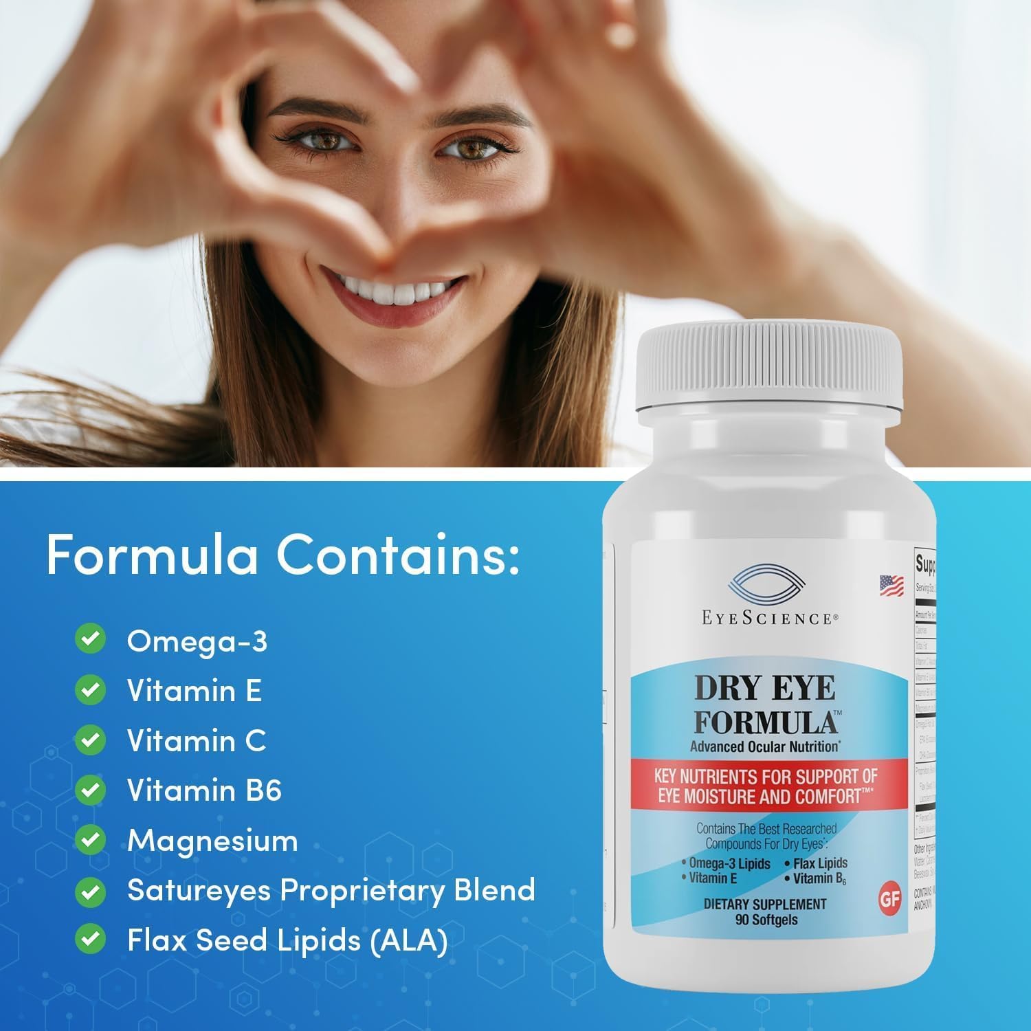 EyeScience Fórmula para Ojo Seco - 180 Cápsulas Blandas (2x90) - Omega-3, Vitaminas E, C, B6 y Magnesio
